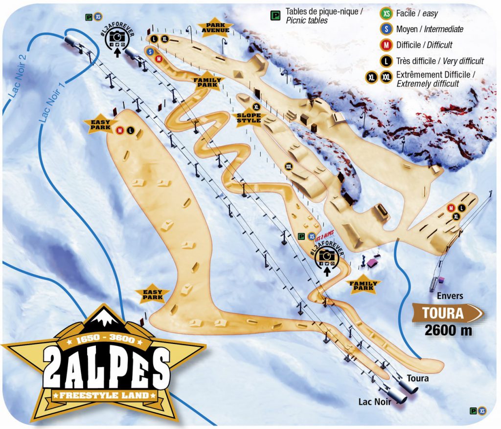 les 2 alpes mapa snowpark